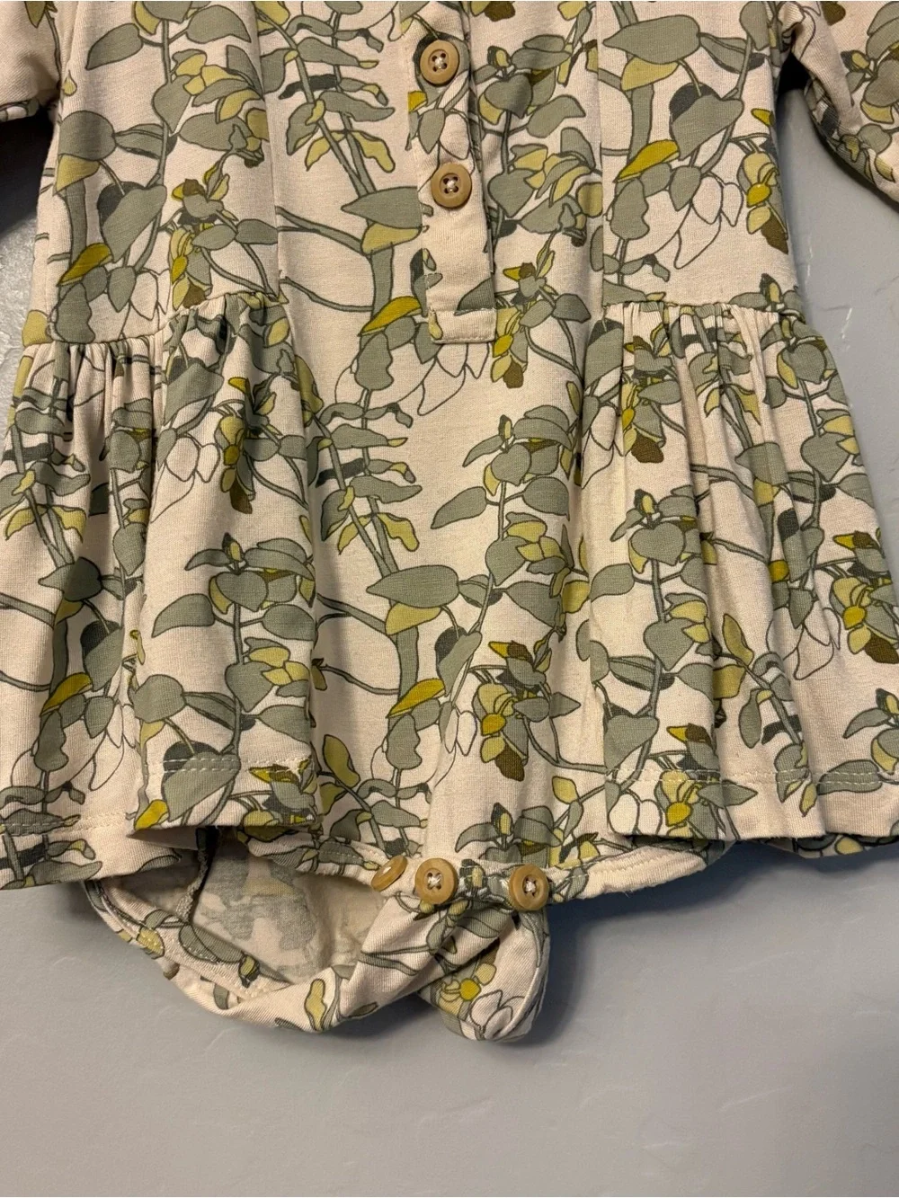 Kate Quinn the woods leaf print long sleeve modal ballerina bubble 12-18 months